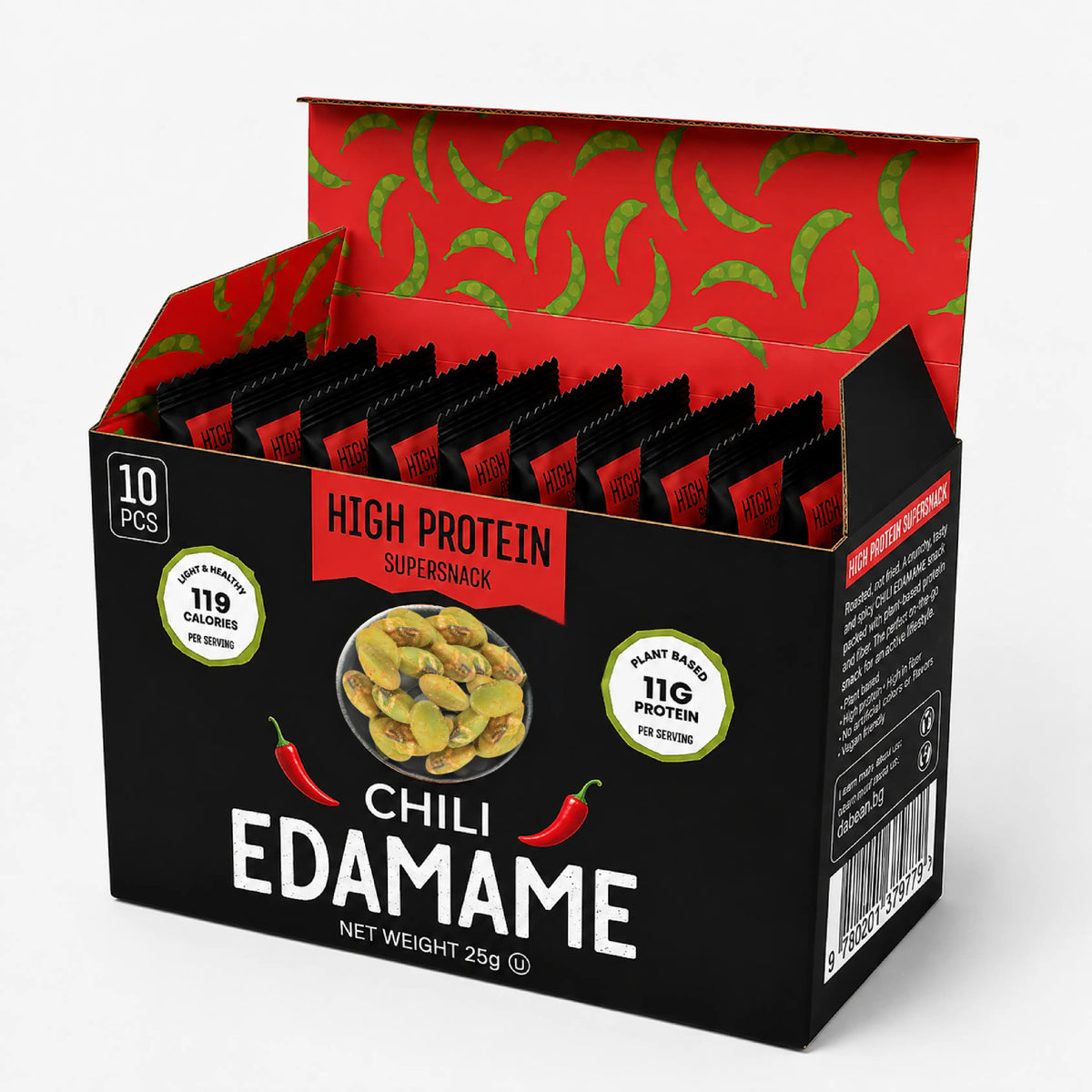 DABEAN BOX Chili – 10 saszetek prażonego edamame po 25 g