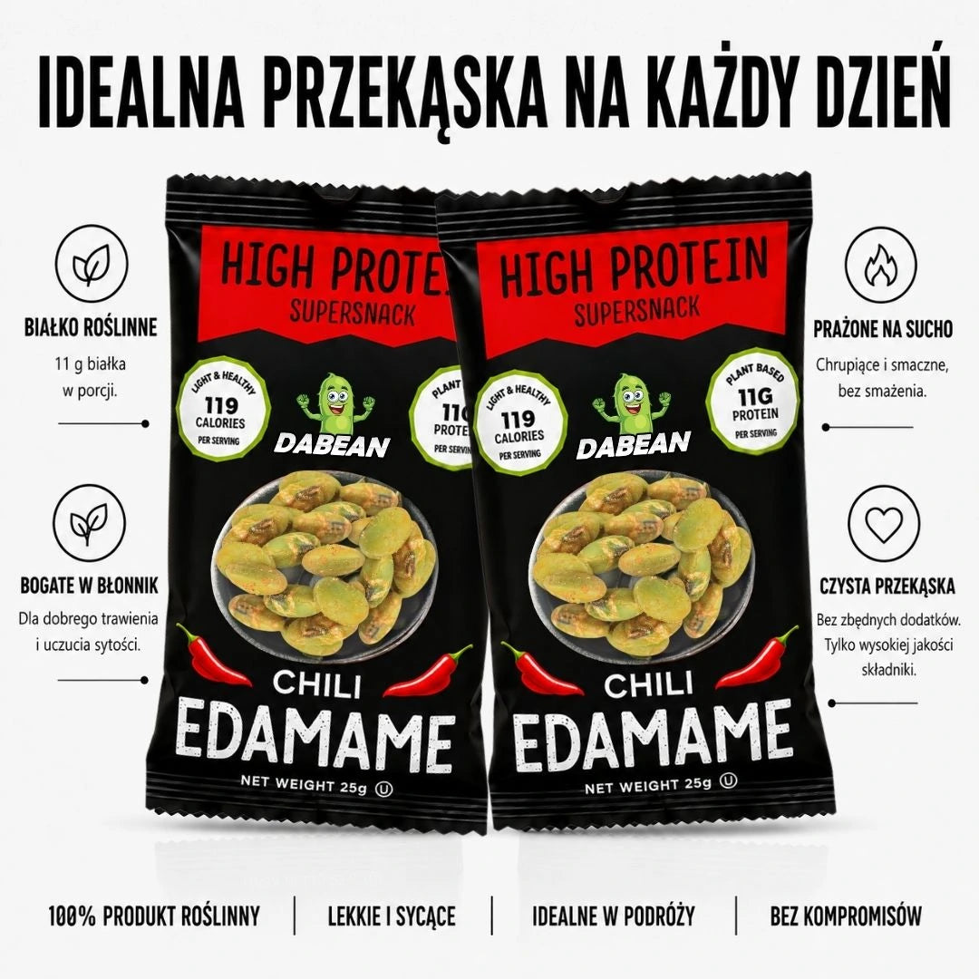 Białkowa przekąska DABEAN – prażone edamame chili