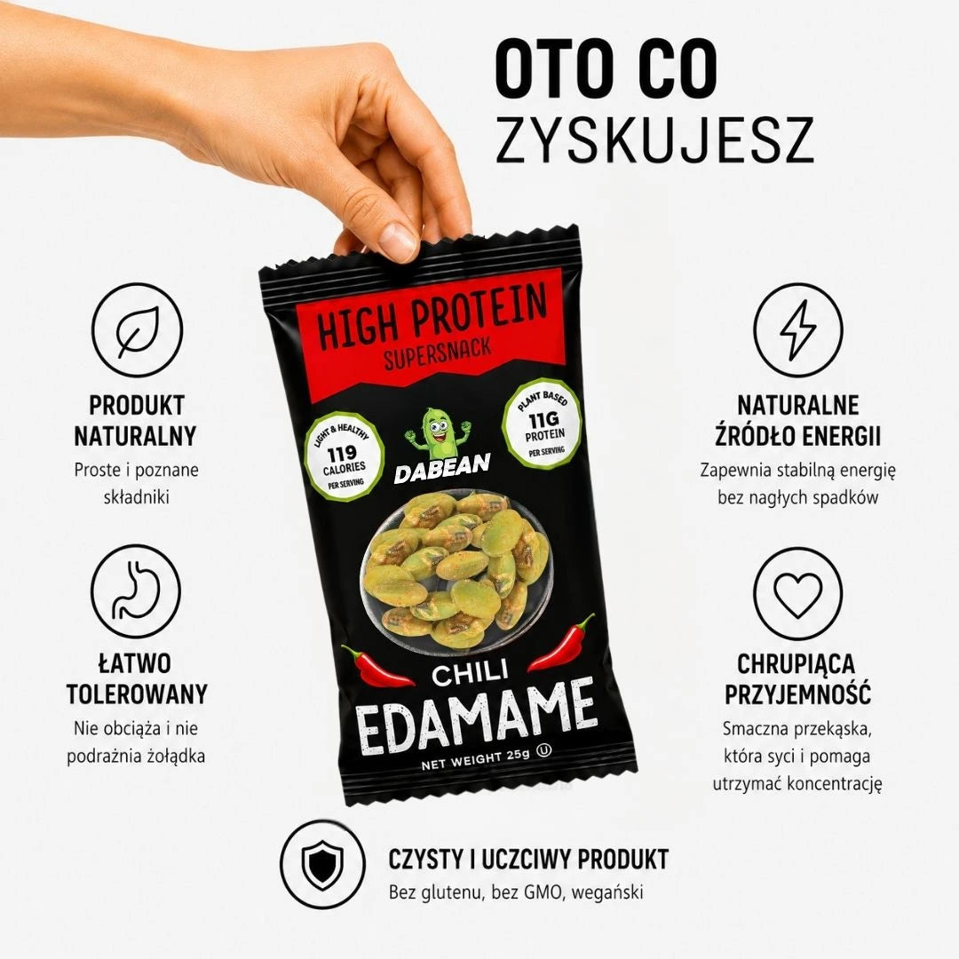 Prażone edamame DABEAN Chili – 11 g białka w saszetce